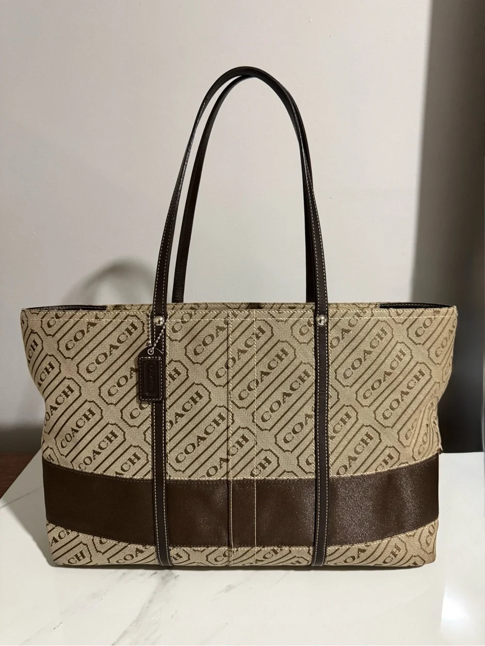 Coach Lozenge Beige and Brown Tote Bag